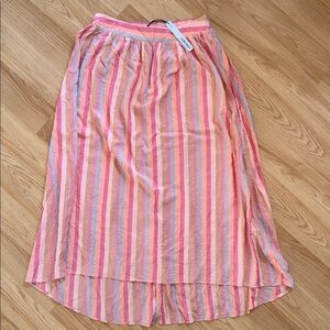 NWT Self Contrast Striped Pink Orange Midi Skirt Size Small Made in USA coastal